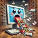 Illustration d'un ordinateur vomissant une bibliothèque pour illustrer le machine learning